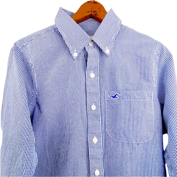 Hollister Blue Checkered Plaid Button Down Shirt Long Sleeve Checks Men’s M COPY - Picture 1 of 15